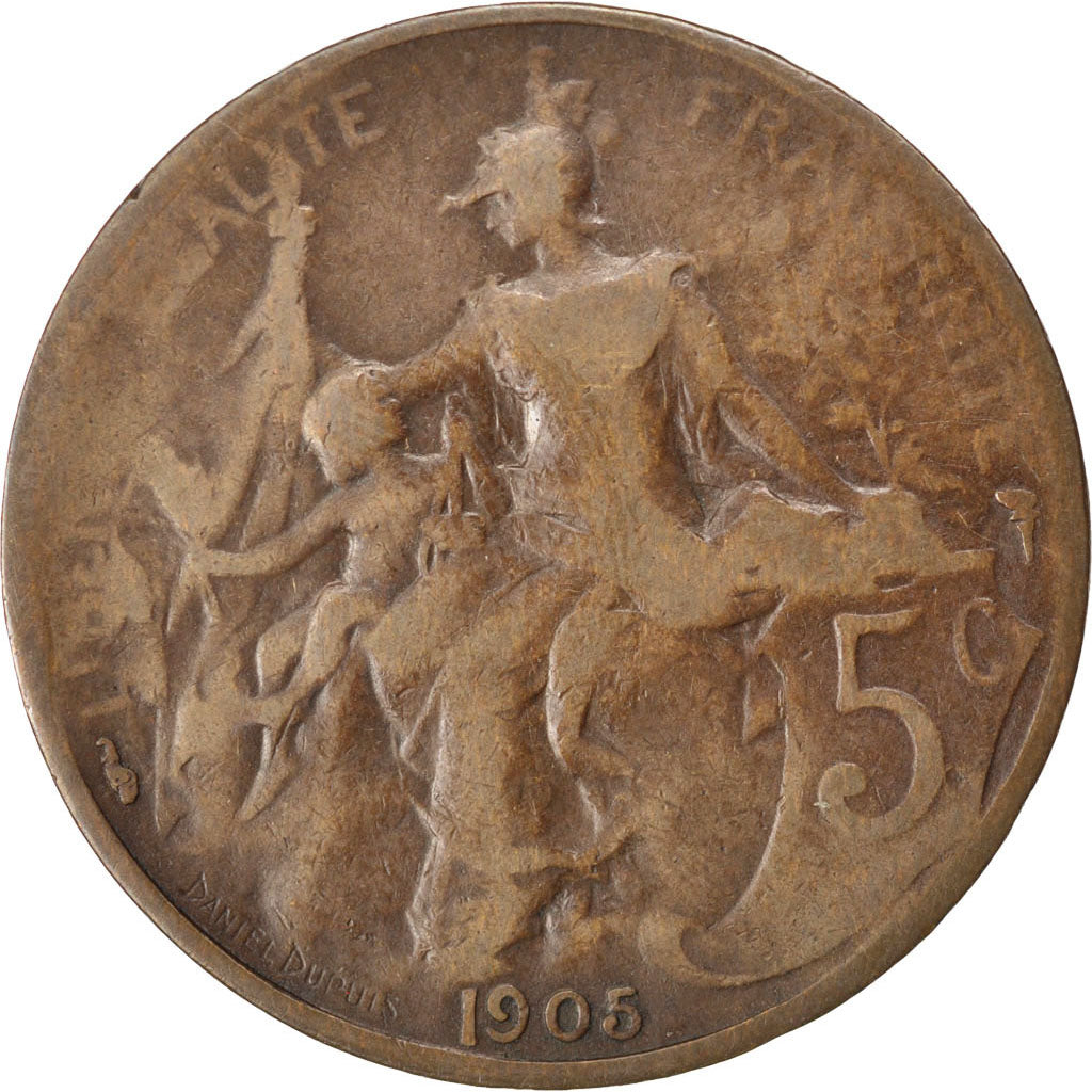 FRANCE, Dupuis, 5 Centimes, 1905, Paris, KM #842, VF(20-25), Bronze, 25.1,...