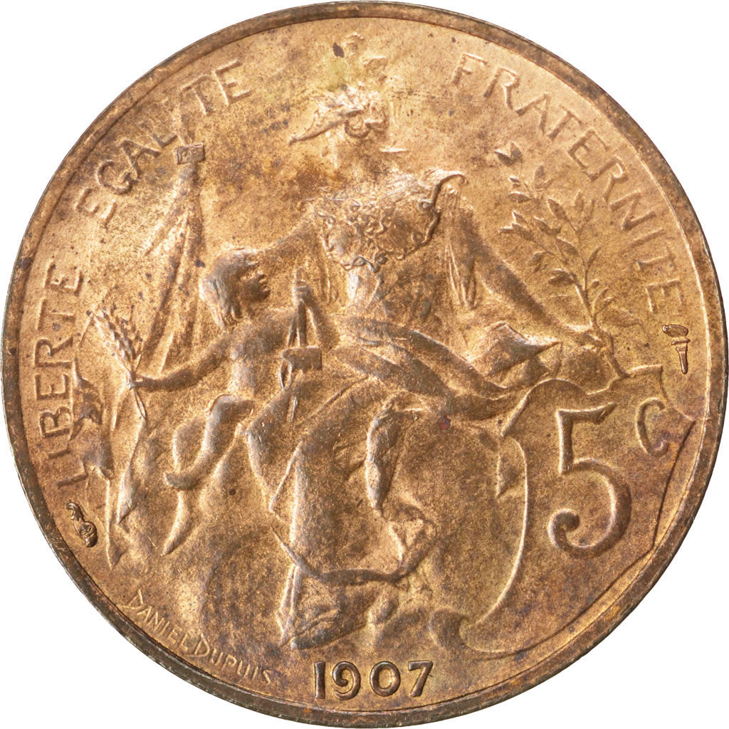 Coin, France, Dupuis, 5 Centimes, 1907, AU(55-58), Bronze, KM:842, Gadoury:165