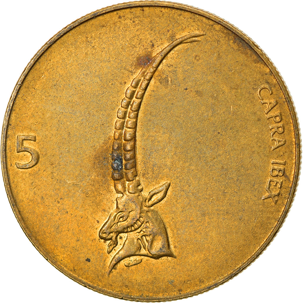 Moneda, Eslovenia, 5 Tolarjev, 1996, MBC, Níquel - latón, KM:6