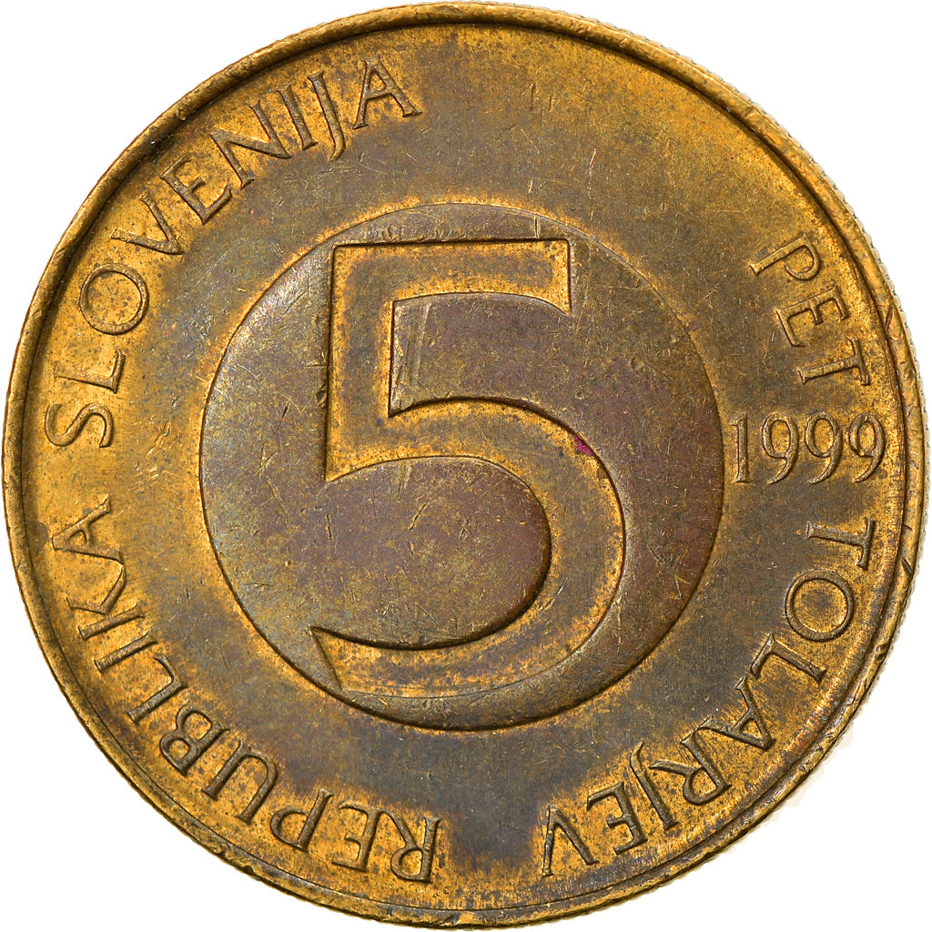 Münze, Slowenien, 5 Tolarjev, 1999, S+, Nickel-brass, KM:6