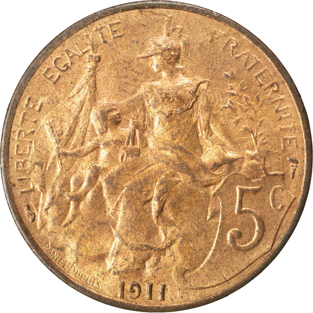 FRANCE, Dupuis, 5 Centimes, 1911, Paris, KM #842, MS(60-62), Bronze, 25.1,...