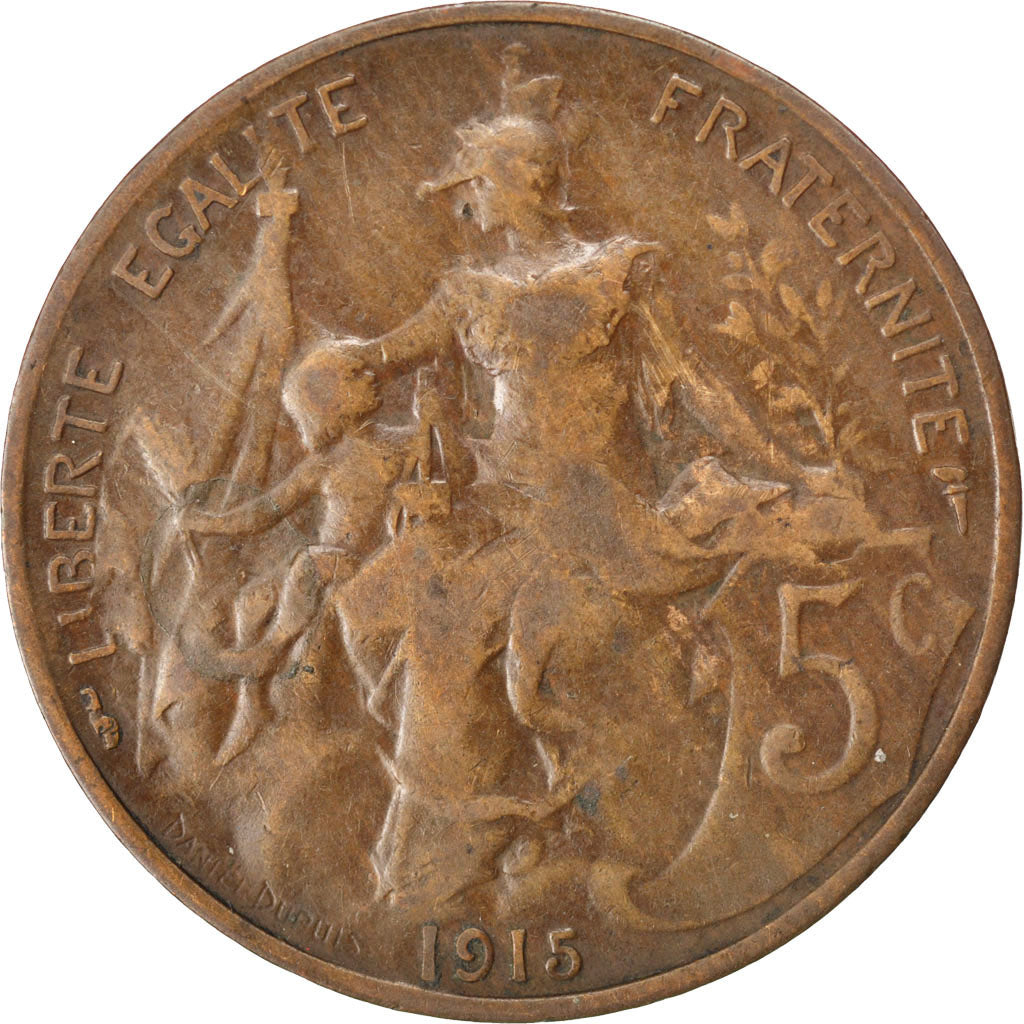 FRANCE, Dupuis, 5 Centimes, 1915, Paris, KM #842, VF(30-35), Bronze, 25.1,...