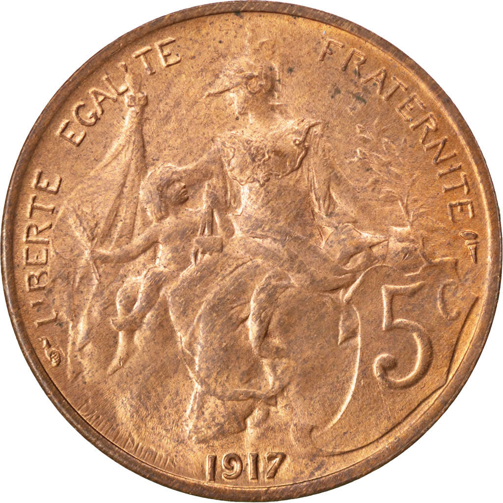 FRANCE, Dupuis, 5 Centimes, 1917, Paris, KM #842, MS(63), Bronze, 25.1, Gadoury.
