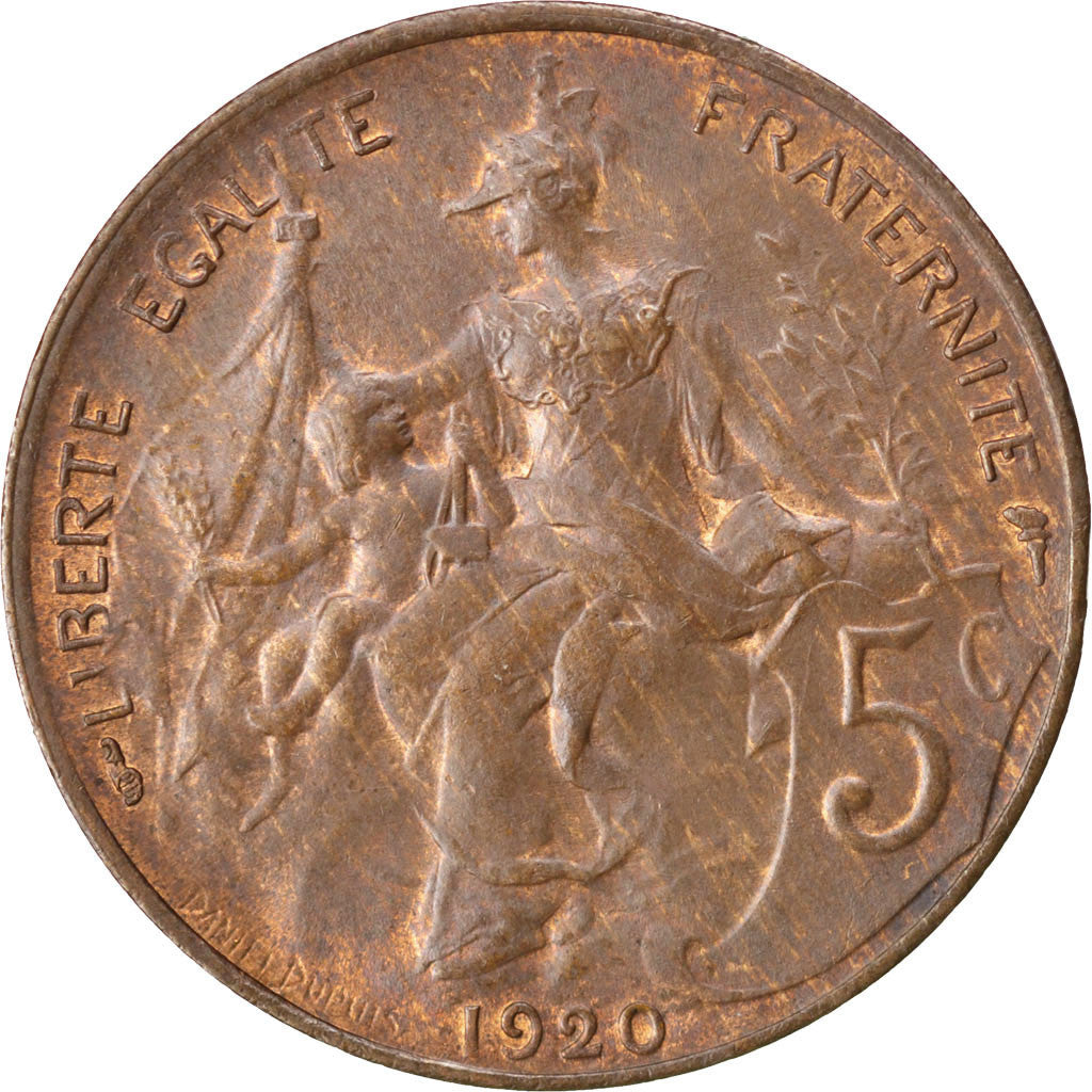 Coin, France, Dupuis, 5 Centimes, 1920, AU(55-58), Bronze, KM:842, Gadoury:165