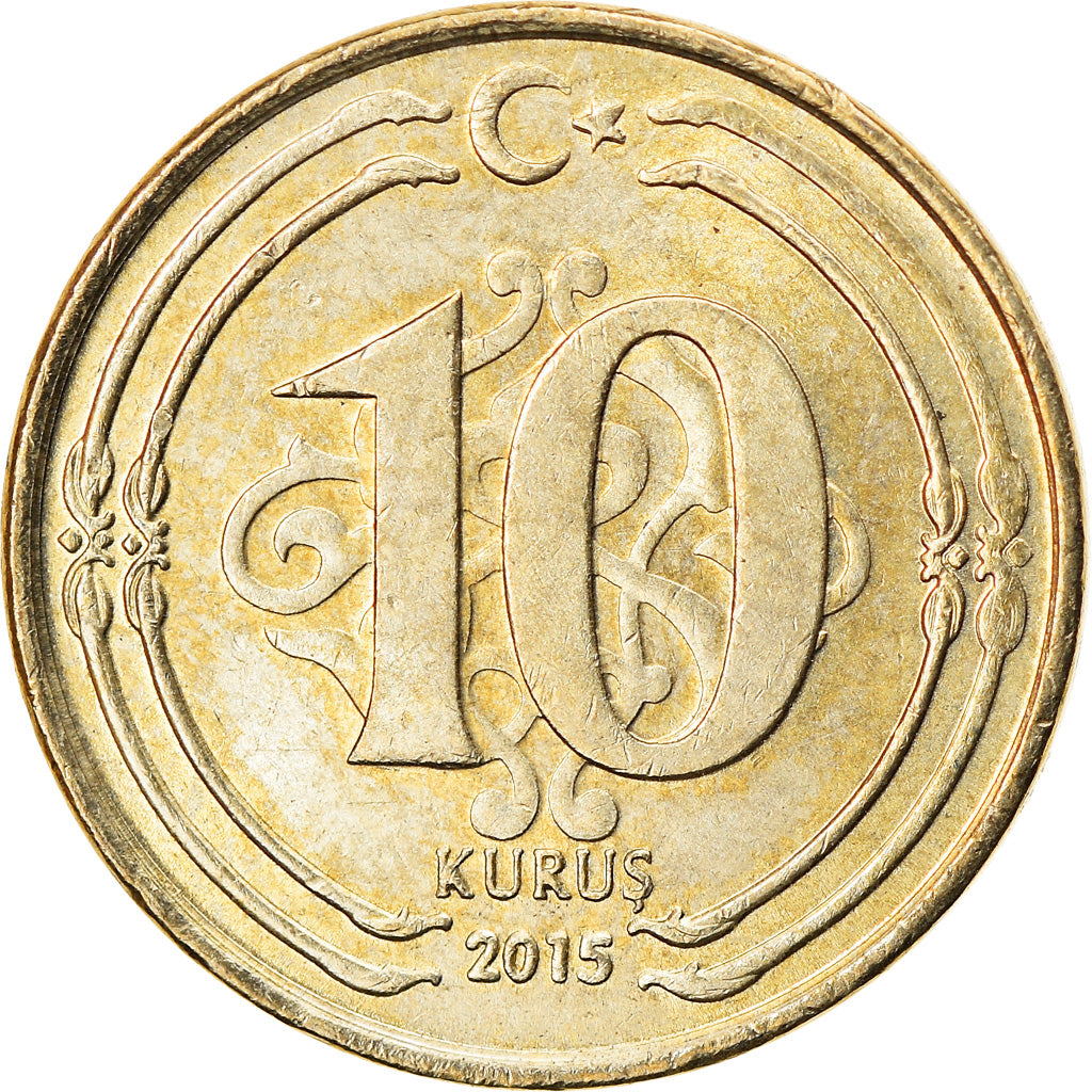 Coin, Turkey, 10 Kurus, 2015, EF(40-45), Brass, KM:1241