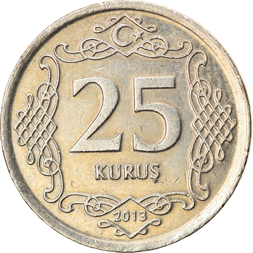 Moneta, Turcja, 25 Kurus, 2013, EF(40-45), Miedź-Nikiel, KM:1242