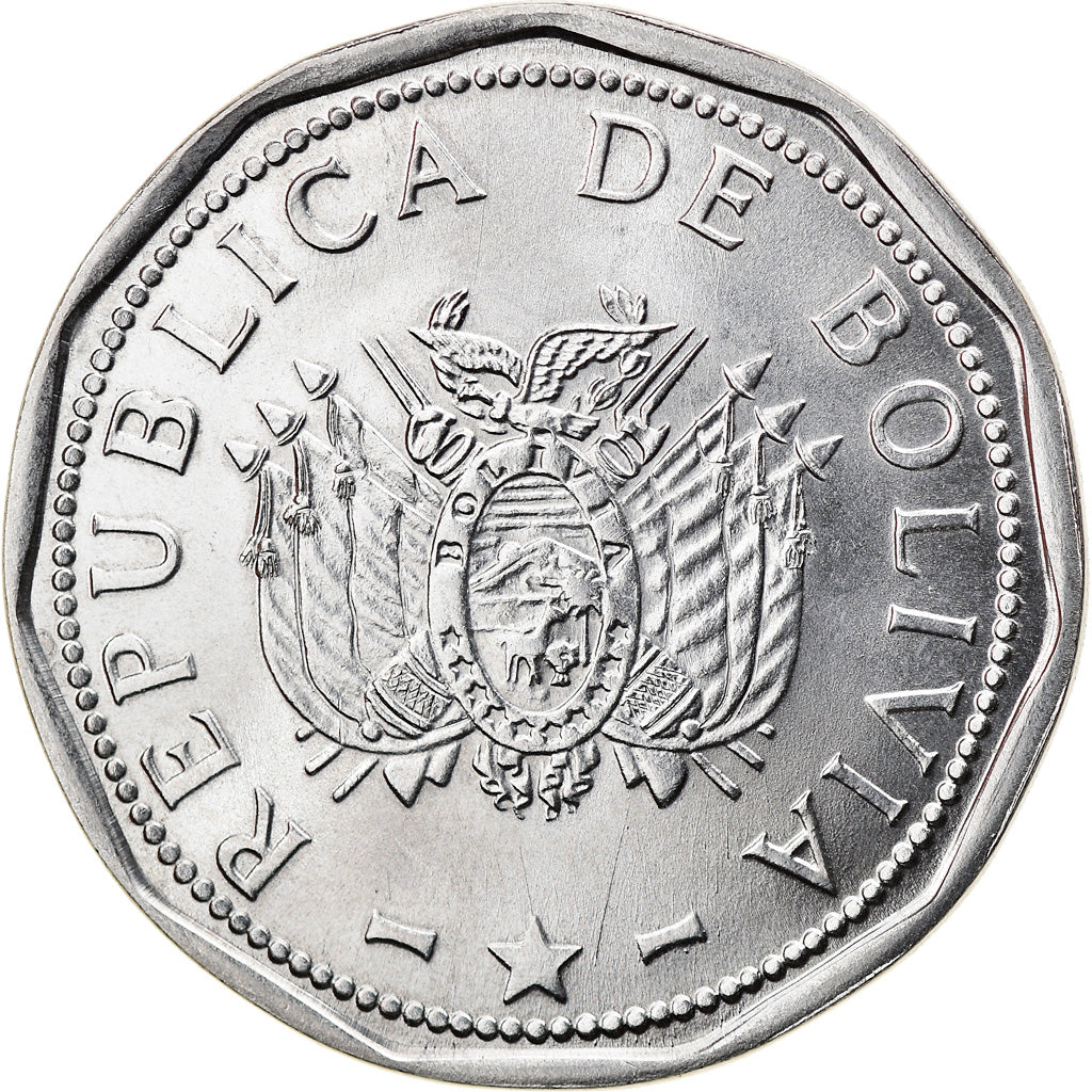 Coin, Bolivia, 2 Bolivianos, 2008, AU(50-53), Stainless Steel, KM:206.2