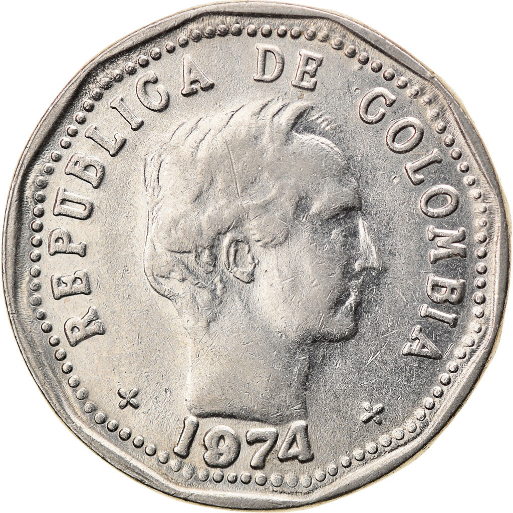 Moneta, Colombia, 50 Centavos, 1974, BB+, Acciaio ricoperto in nichel, KM:244.1