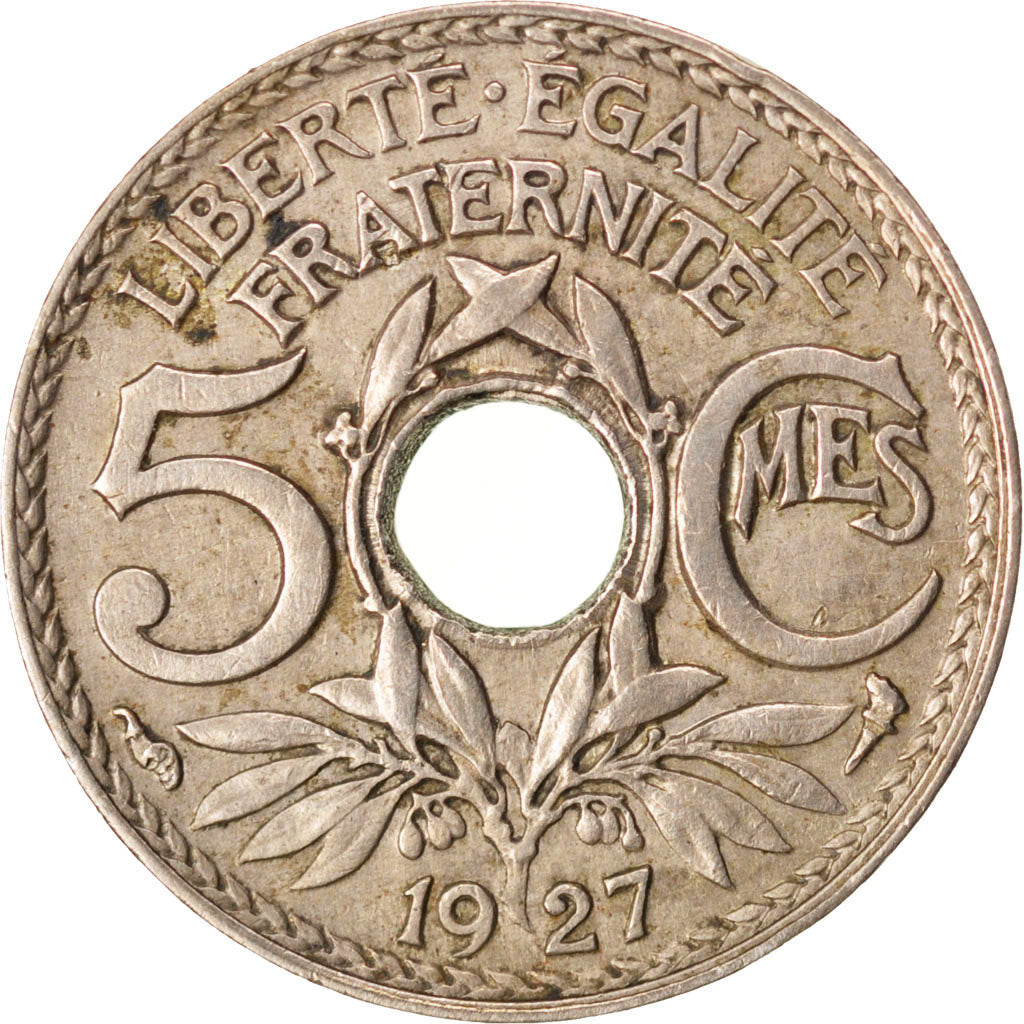 FRANCE, Lindauer, 5 Centimes, 1927, KM #875, EF(40-45), Copper-Nickel, 17,...