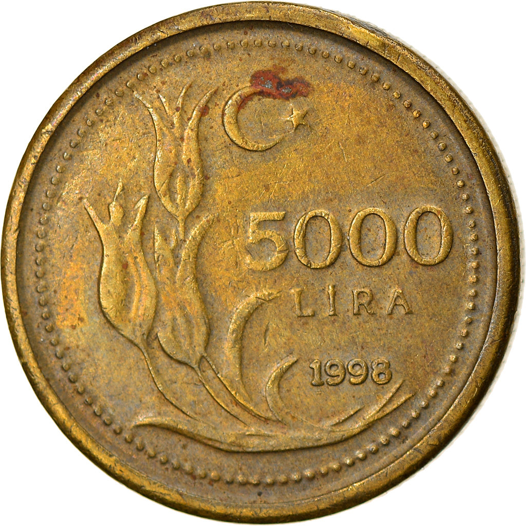 Coin, Turkey, 5000 Lira, 1998, EF(40-45), Brass, KM:1029.1