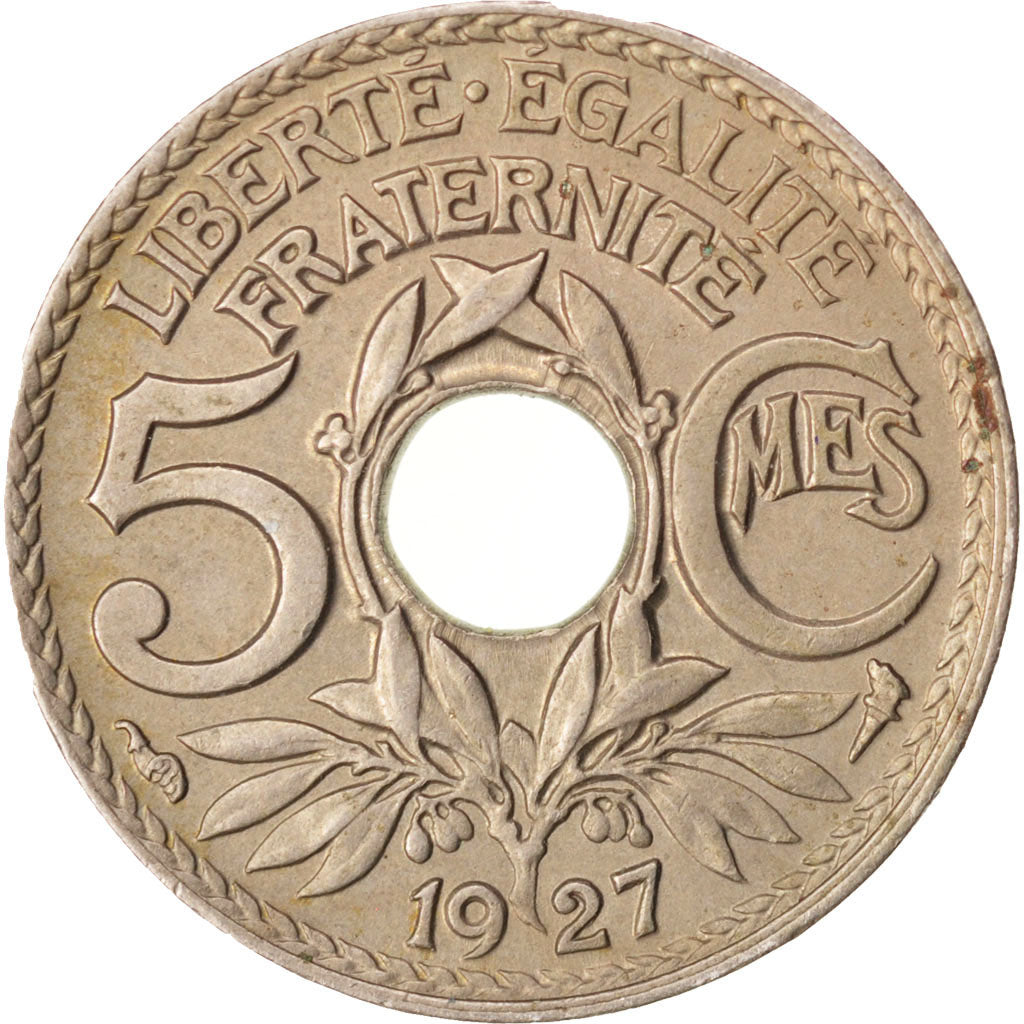 FRANCE, Lindauer, 5 Centimes, 1927, KM #875, AU(50-53), Copper-Nickel, 17,...