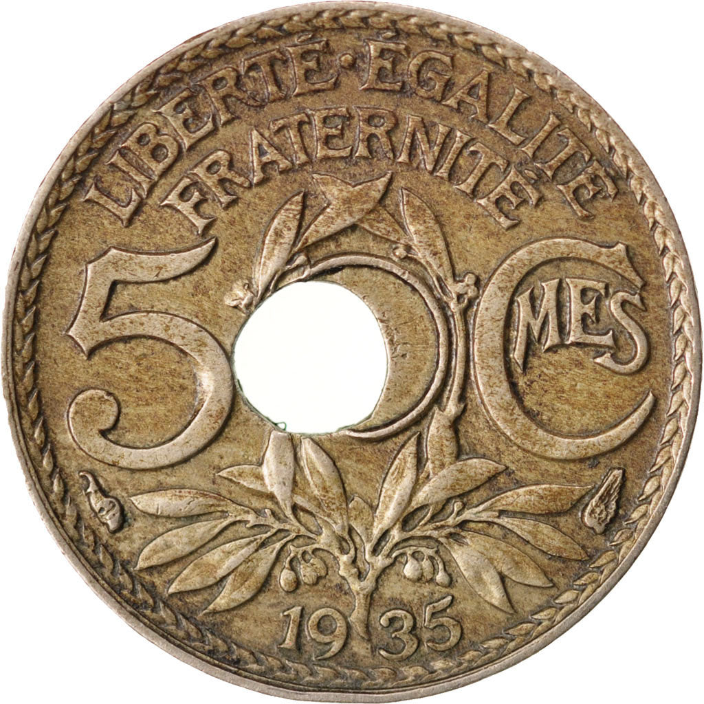 FRANCE, Lindauer, 5 Centimes, 1935, KM #875, EF(40-45), Copper-Nickel, 17,...