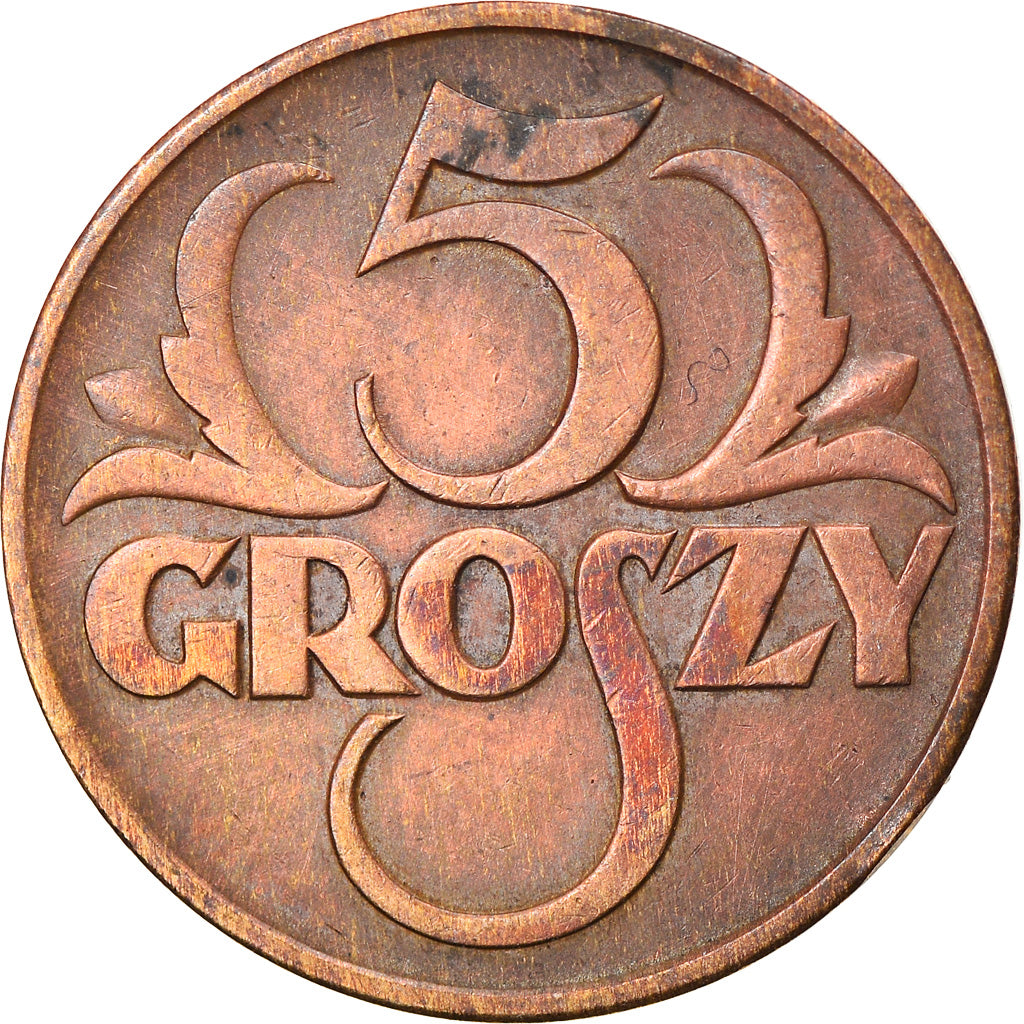Moneda, Polonia, 5 Groszy, 1938, Warsaw, MBC, Bronce, KM:10a