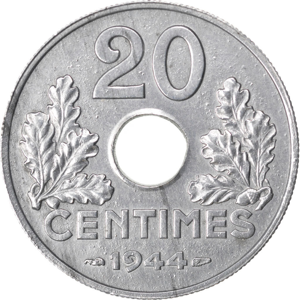 FRANCE, État français, 20 Centimes, 1944, Paris, KM #900.2, AU(55-58), Zinc, Ga.