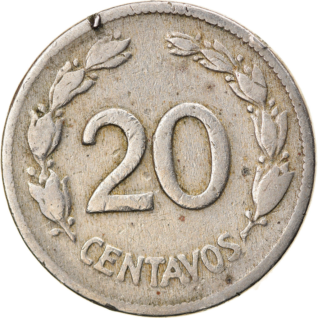 Moeda, Equador, 20 Centavos, 1946, VF(30-35), Cobre-níquel, KM:77.1b