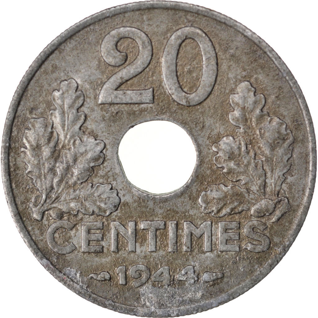 Coin, France, État français, 20 Centimes, 1944, Paris, EF(40-45), Zinc
