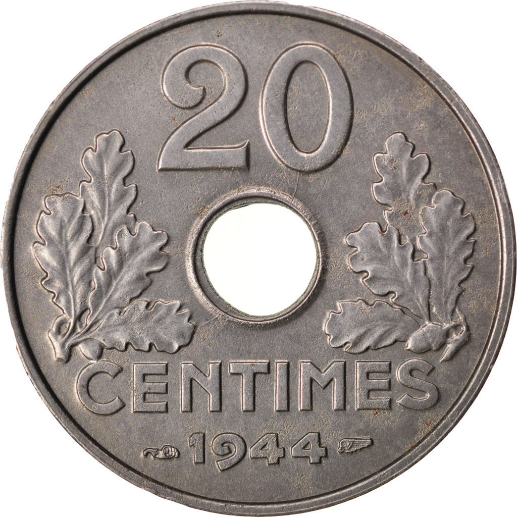FRANCE, État français, 20 Centimes, 1944, Paris, KM #900.2, AU(55-58), Zinc, Ga.