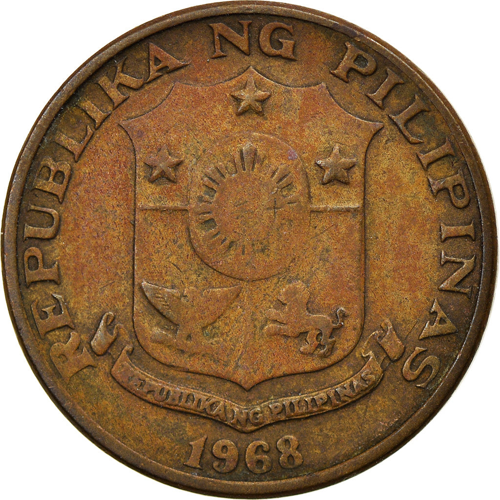 Moeda, Filipinas, 5 Sentimos, 1968, VF(30-35), Latão, KM:197