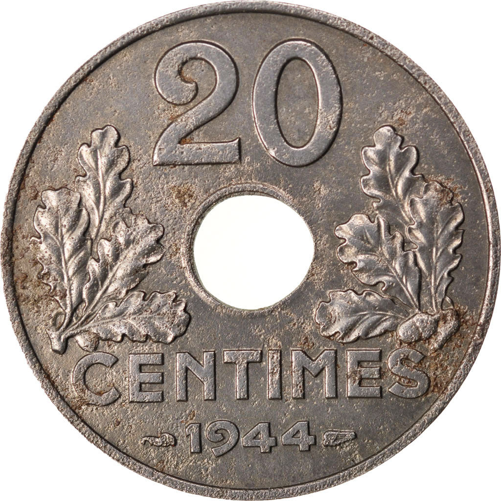 Coin, France, État français, 20 Centimes, 1944, Paris, EF(40-45), Zinc