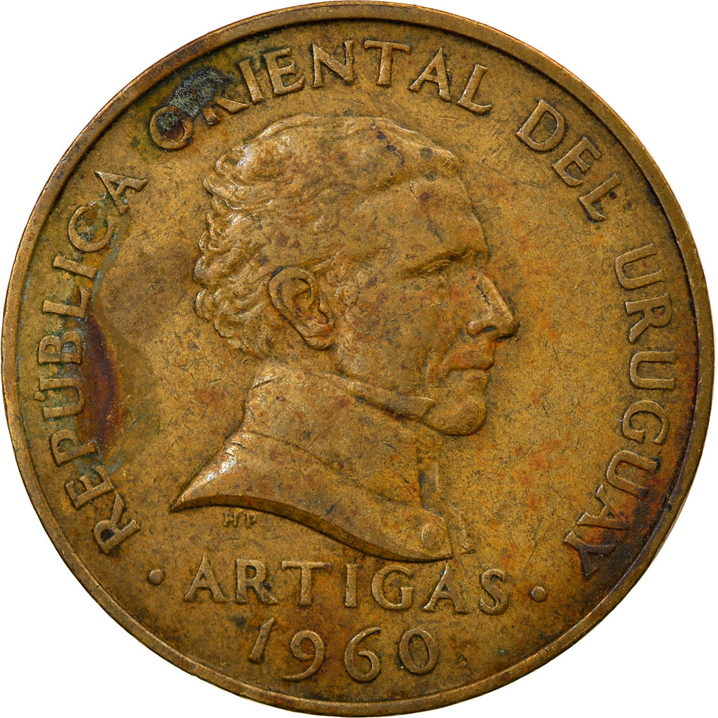 Moeda, Uruguai, 10 Centesimos, 1960, Santiago, EF(40-45), Níquel-Latão, KM:39