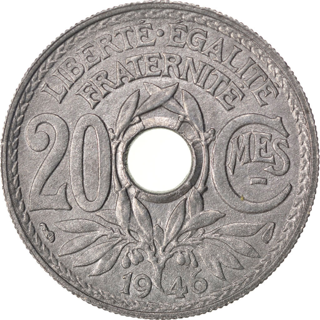 FRANCE, Lindauer, 20 Centimes, 1946, KM #907.1, AU(55-58), Zinc, Gadoury #324,..