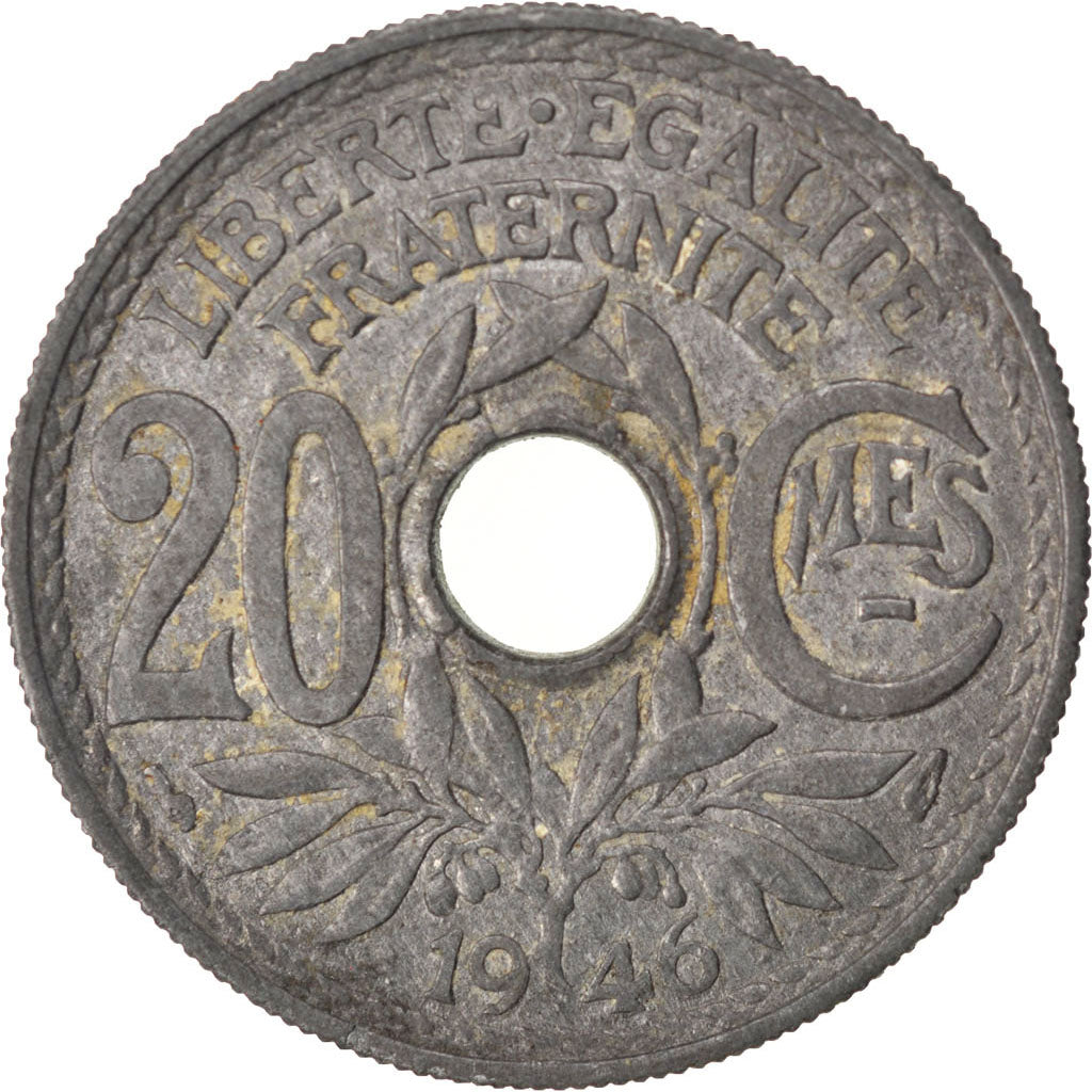 FRANCE, Lindauer, 20 Centimes, 1946, KM #907.1, VF(30-35), Zinc, Gadoury #324,..