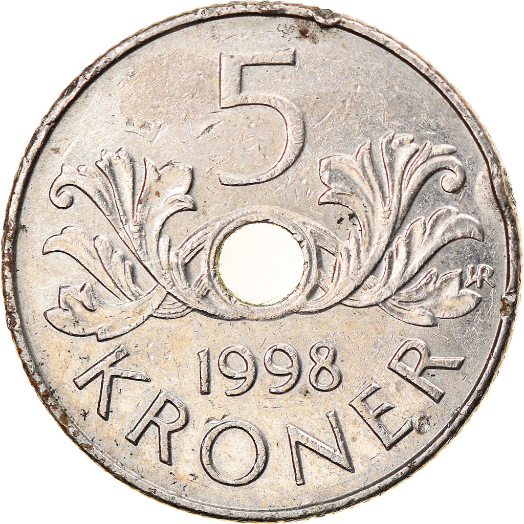 Coin, Norway, Harald V, 5 Kroner, 1998, VF(30-35), Copper-nickel, KM:463
