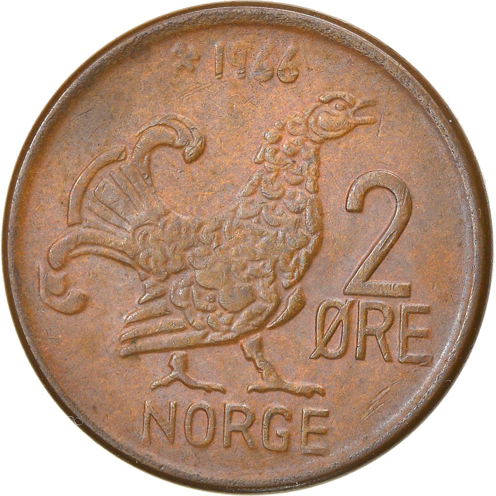 Moneda, Noruega, Olav V, 2 Öre, 1966, MBC, Bronce, KM:410