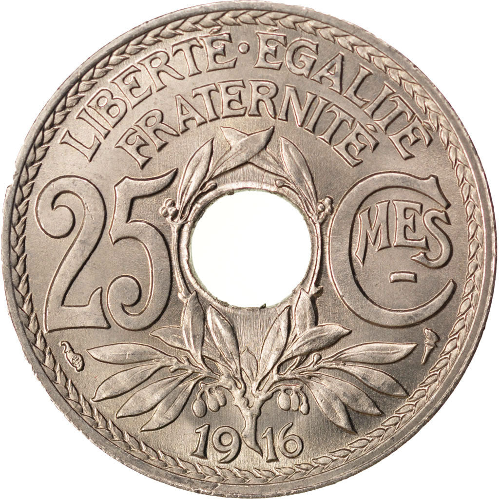 FRANCE, Lindauer, 25 Centimes, 1916, KM #867, graded, PCGS, , Nickel, 24,...