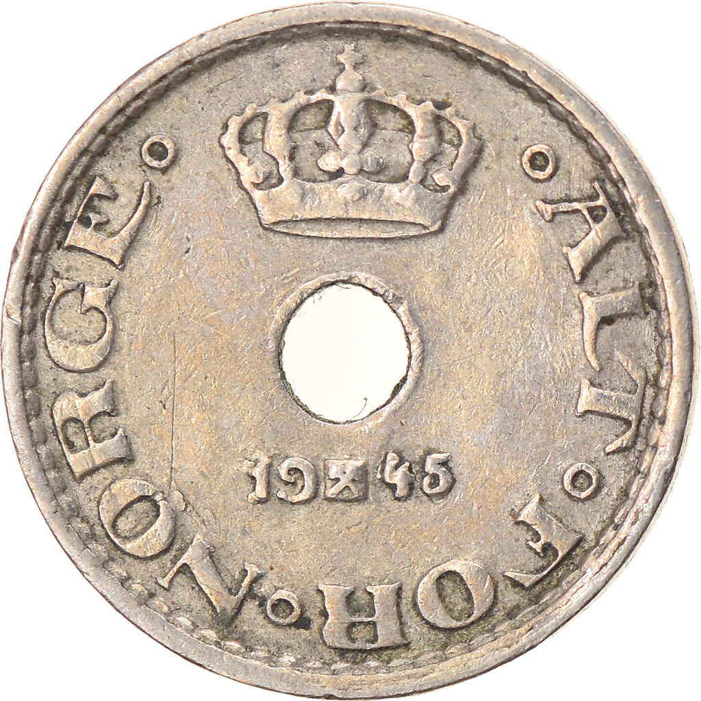Monnaie, Norvège, Haakon VII, 10 Öre, 1945, TTB, Copper-nickel, KM:383