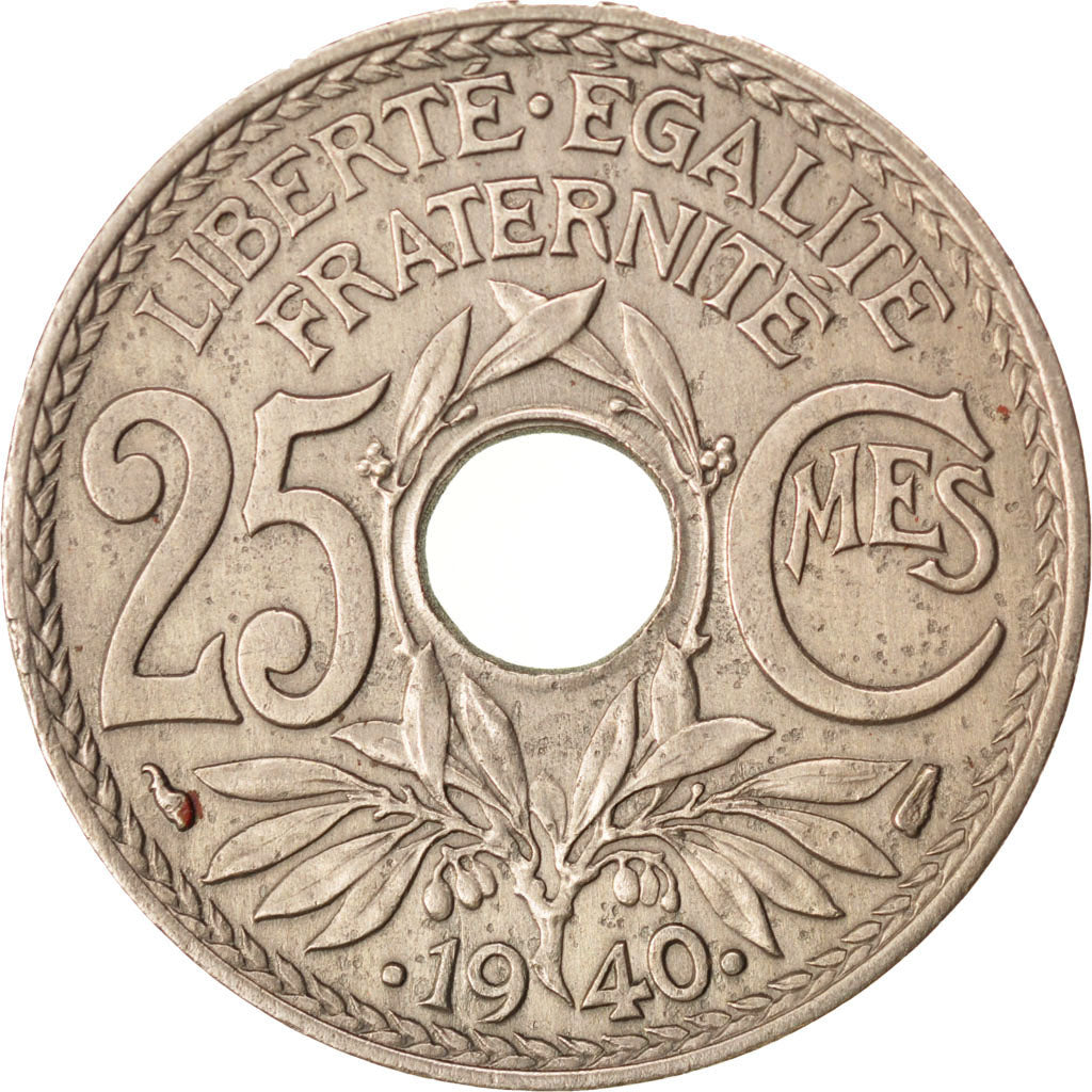 FRANCE, Lindauer, 25 Centimes, 1940, KM #867b, EF(40-45), Nickel-Bronze, 24,...