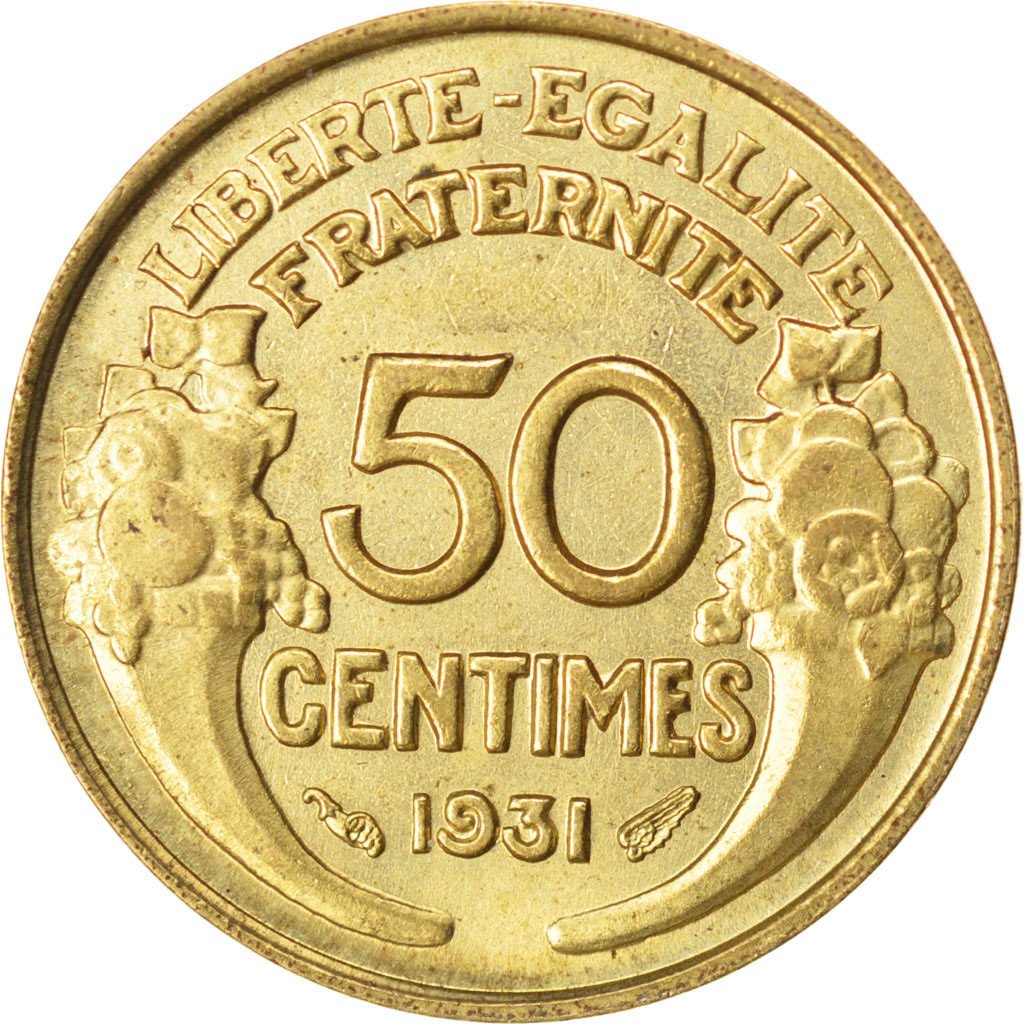 FRANCE, Morlon, 50 Centimes, 1931, KM #894.1, AU(55-58), Aluminum-Bronze, 18,...