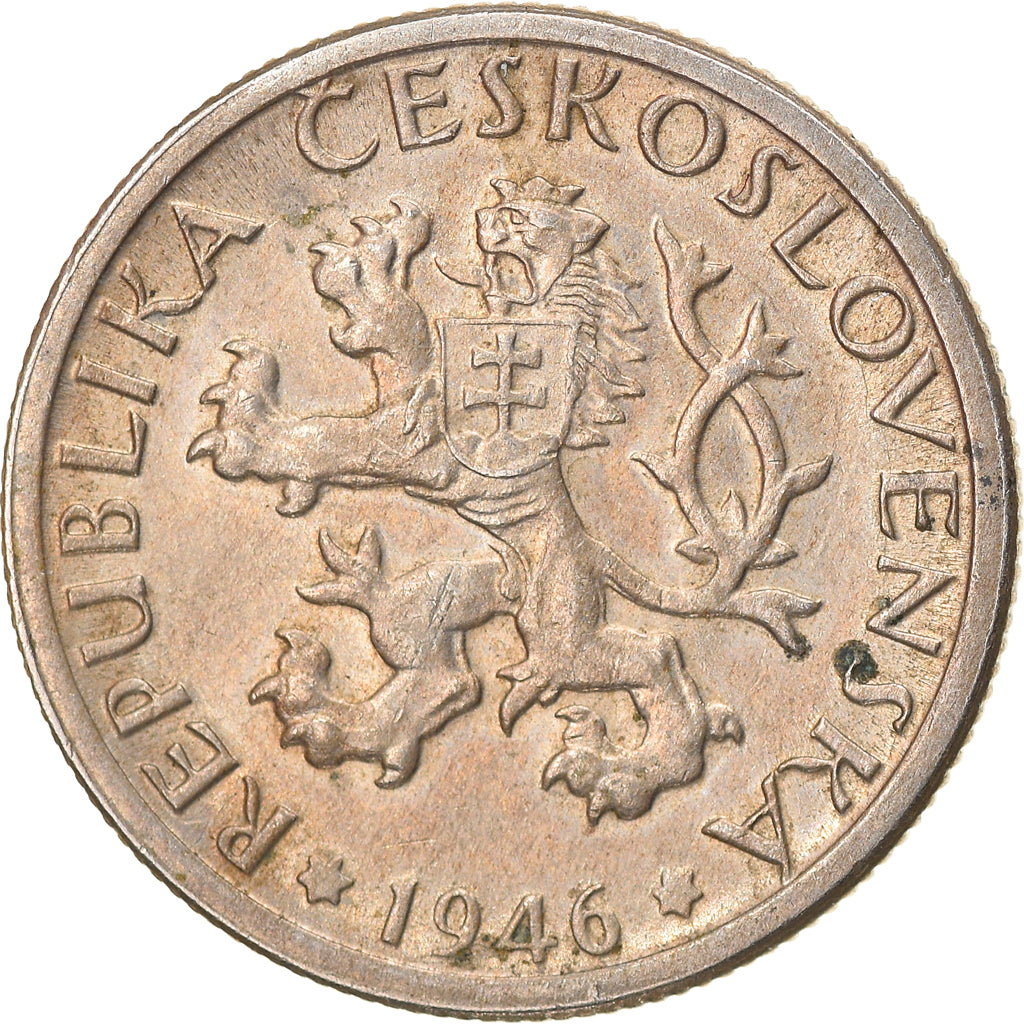 Coin, Czechoslovakia, Koruna, 1946, AU(50-53), Copper-nickel, KM:19