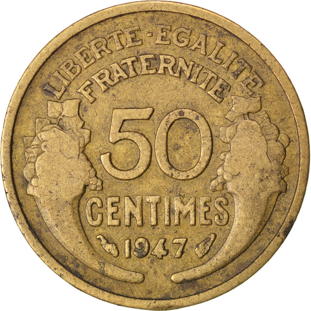 FRANCE, Morlon, 50 Centimes, 1947, KM #894.1, F(12-15), Aluminum-Bronze, 18,...