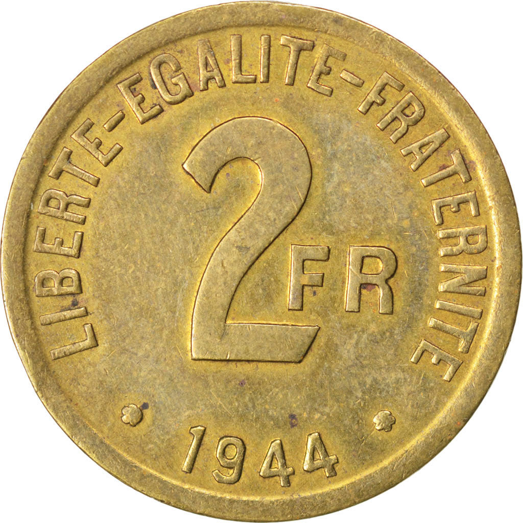 FRANCE, France Libre, 2 Francs, 1944, Philadelphia, KM #905, EF(40-45), Brass,..