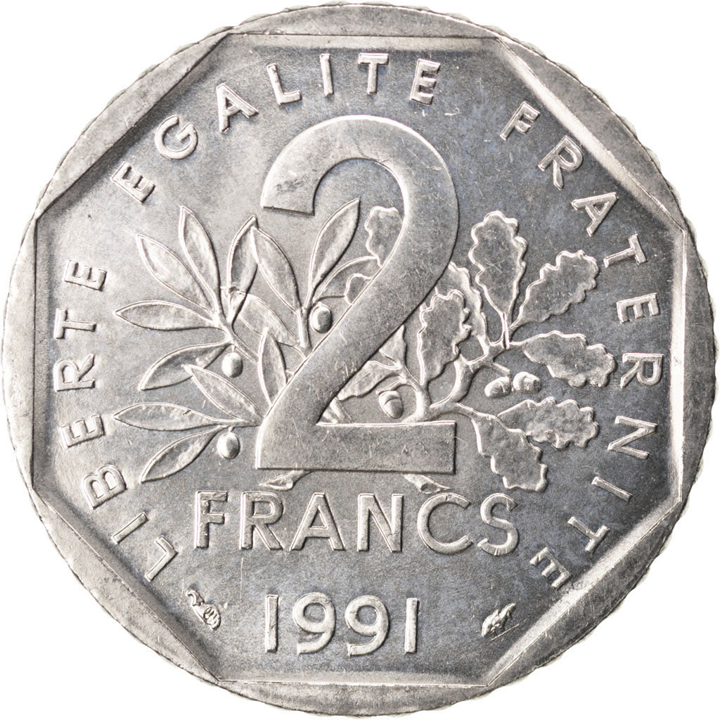 Coin, France, Semeuse, 2 Francs, 1991, MS(63), Nickel, KM:942.2