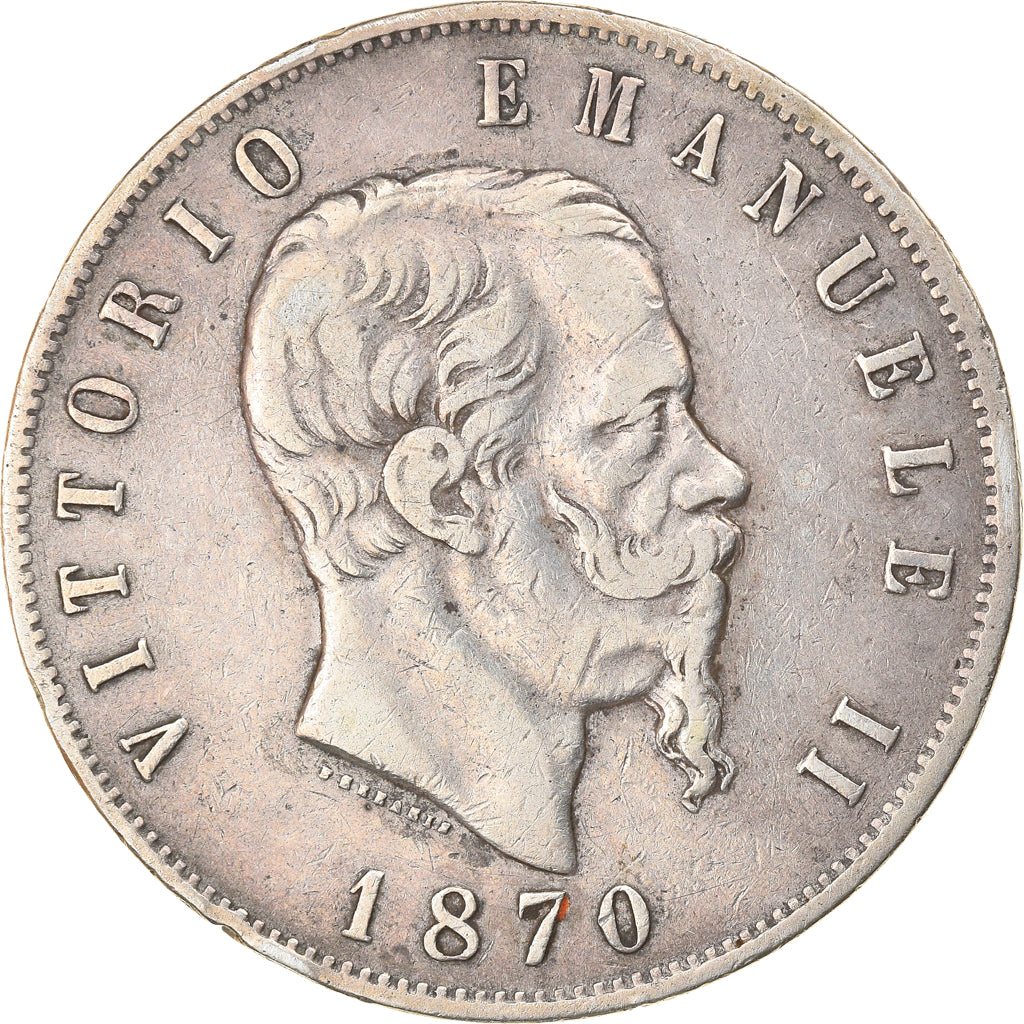 Coin, Italy, Vittorio Emanuele II, 5 Lire, 1870, Milan, EF(40-45), Silver