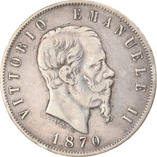 Coin, Italy, Vittorio Emanuele II, 5 Lire, 1870, Milan, EF(40-45), Silver