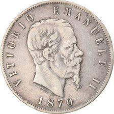 Moneda, Italia, Vittorio Emanuele II, 5 Lire, 1870, Milan, MBC, Plata, KM:8.3