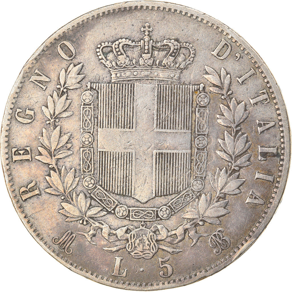 Coin, Italy, Vittorio Emanuele II, 5 Lire, 1870, Milan, EF(40-45), Silver