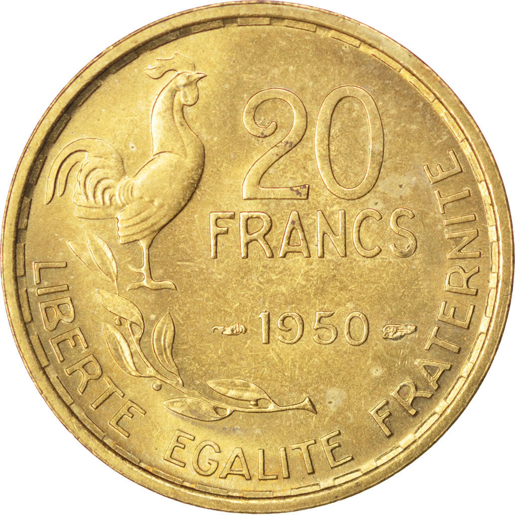 FRANCE, Guiraud, 20 Francs, 1950, Paris, KM #917.1, MS(60-62), Aluminum-Bronze,.