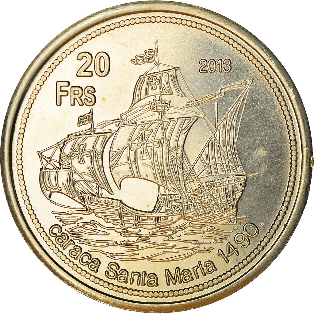 Coin, France, 20 Francs, 2013, Ile Juan Da Nova, MS(63), Cupro-nickel Aluminium