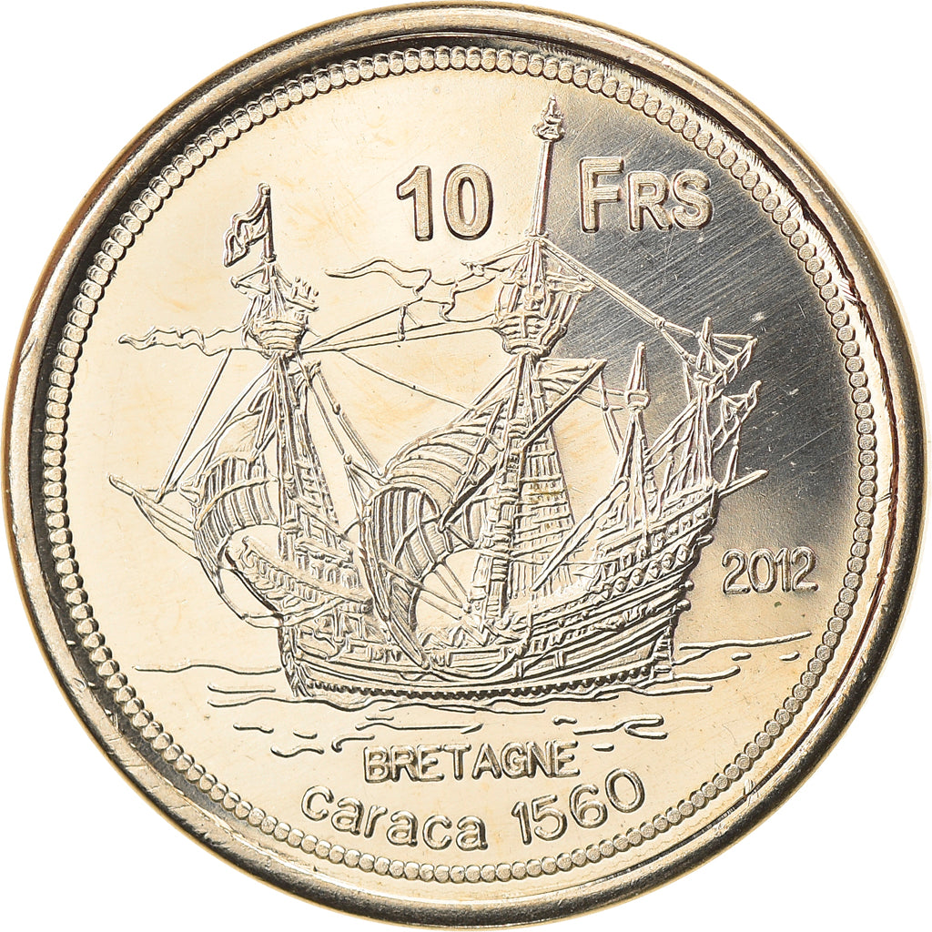 Moneta, Francja, 10 Francs, 2012, Bassas da India, MS(63), Miedzionikiel