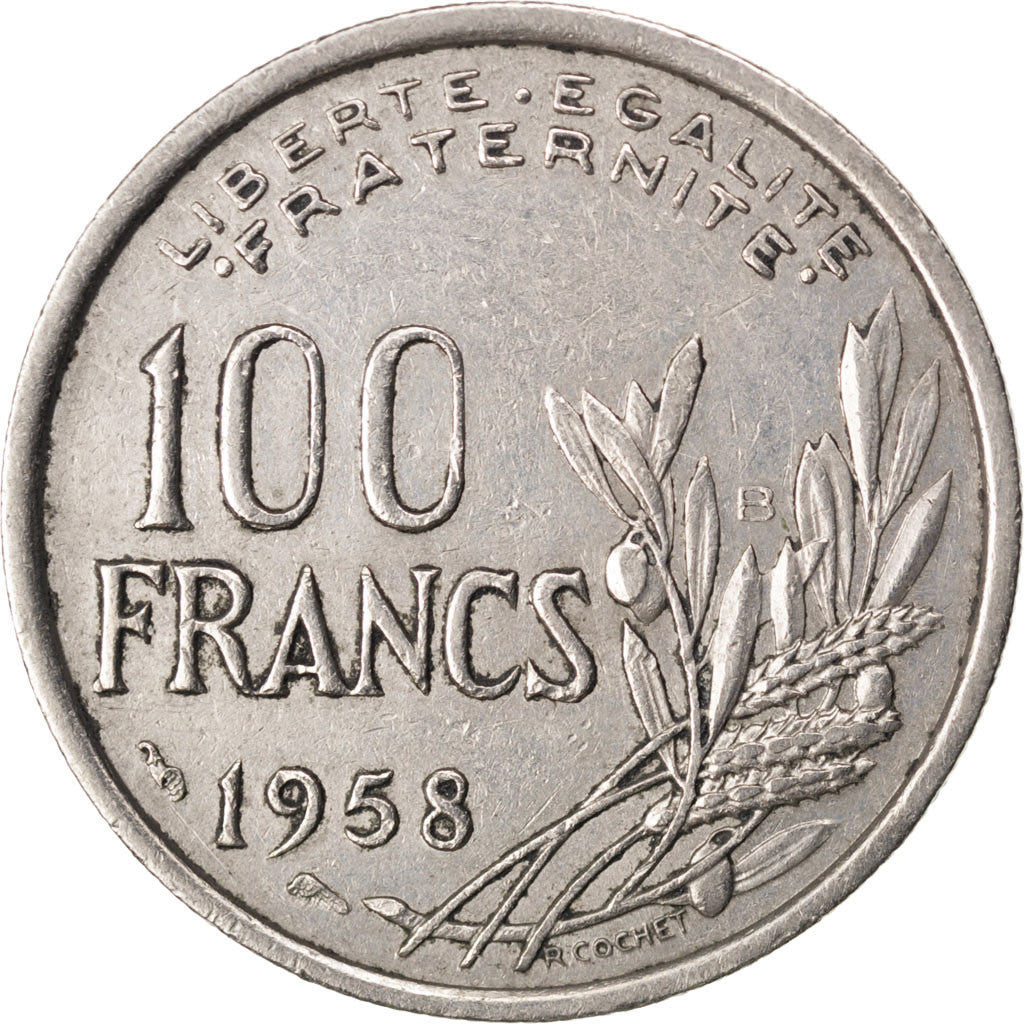 Moneta, Francia, Cochet, 100 Francs, 1958, Beaumont le Roger, MB, Rame-nichel