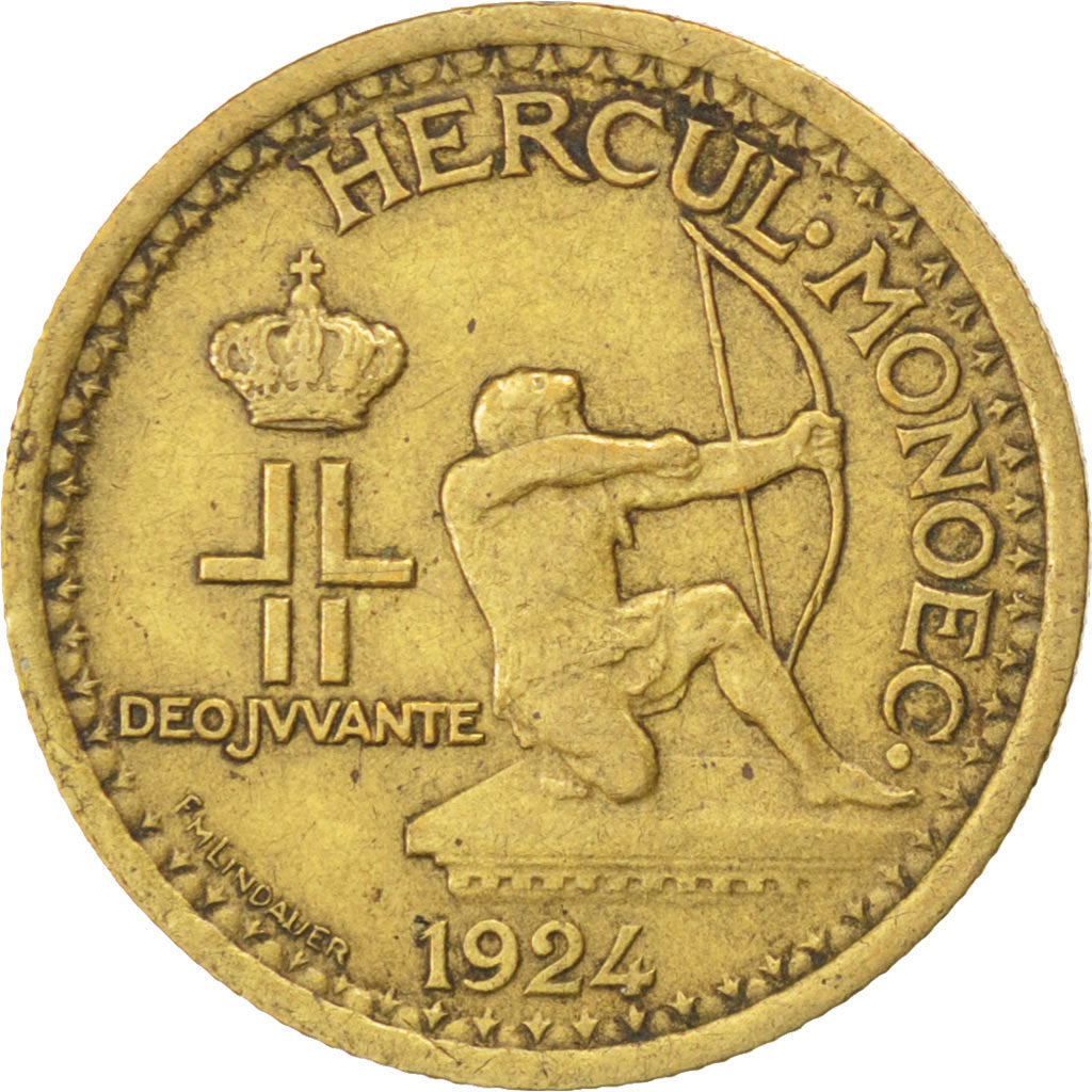 Monaco, 50 Centimes, 1924, Poissy, KM #110, EF(40-45), Cupro-Aluminium, Gadoury.