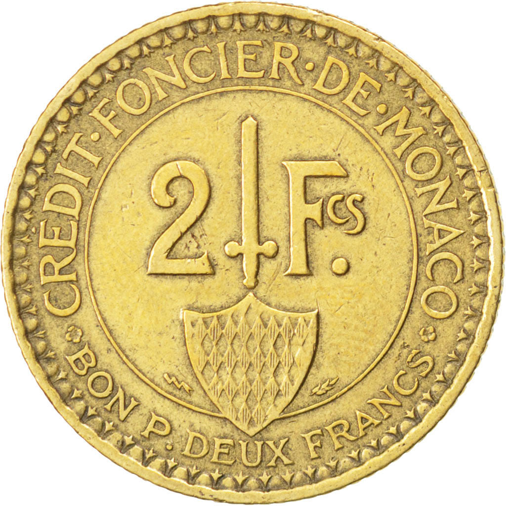 MONACO, 2 Francs, 1926, Poissy, KM #115, VF(30-35), Aluminum-Bronze, Gadoury...