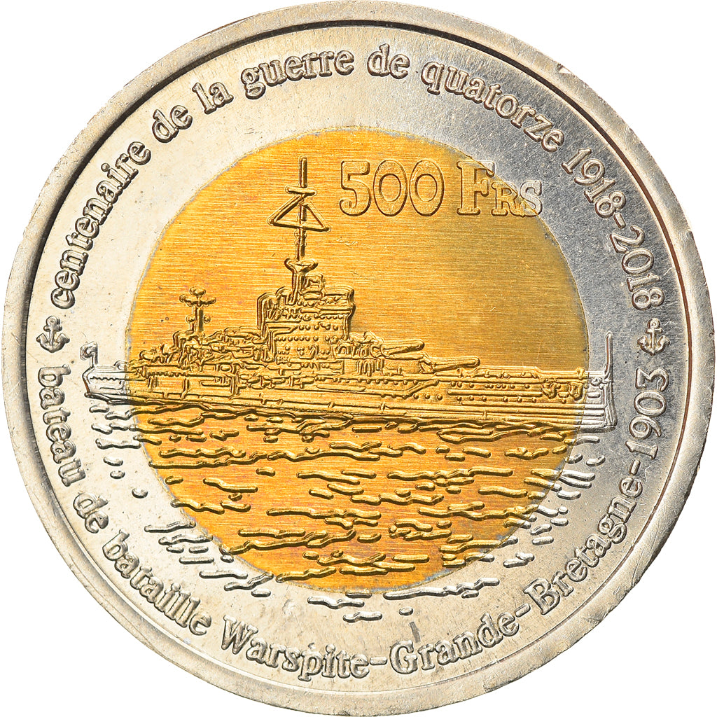 Moeda, França, 500 Francs, 2018, Tromelin, MS(63), Bimetálico