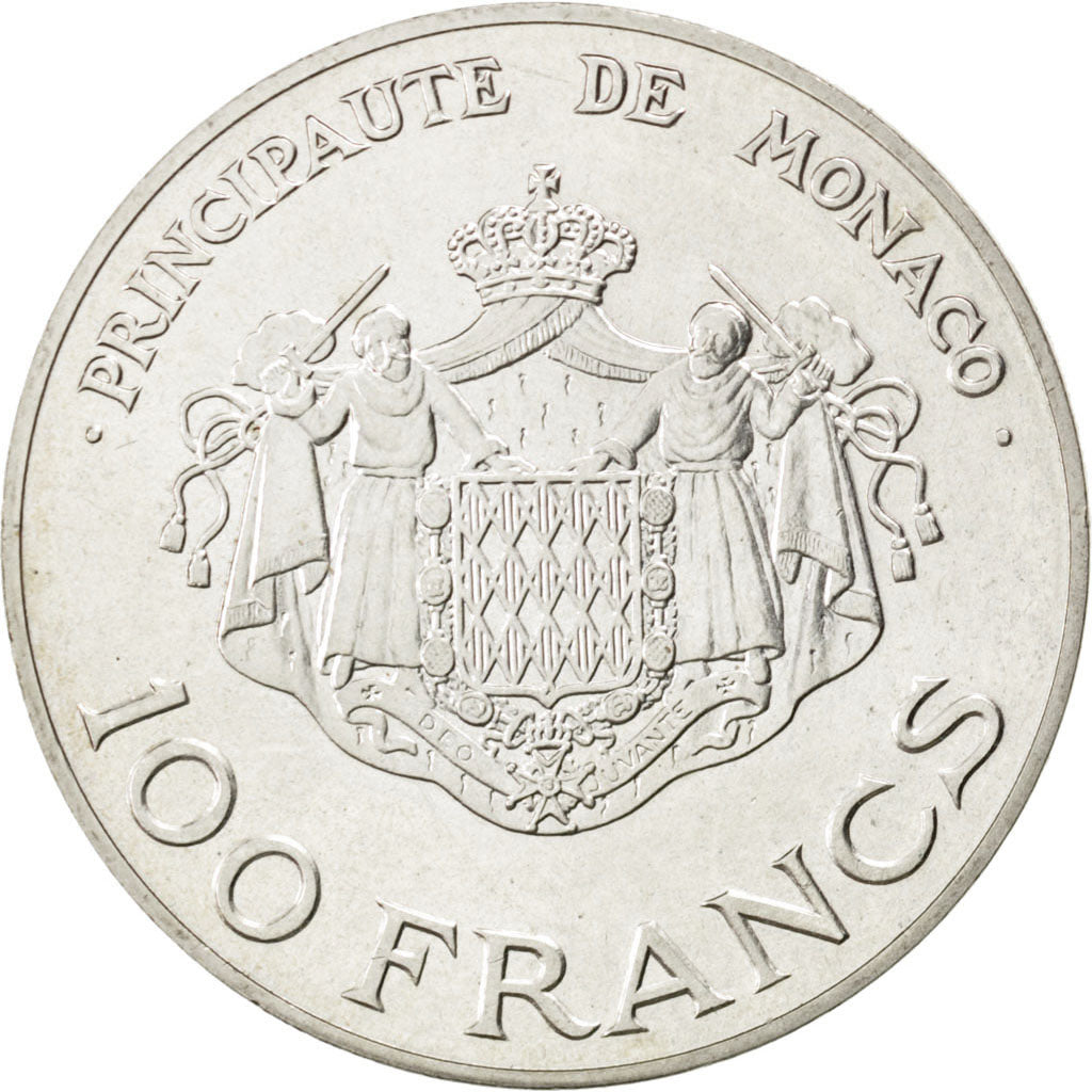 MONACO, 100 Francs, 1982, KM #161, AU(50-53), Silver, Gadoury #163, 14.97