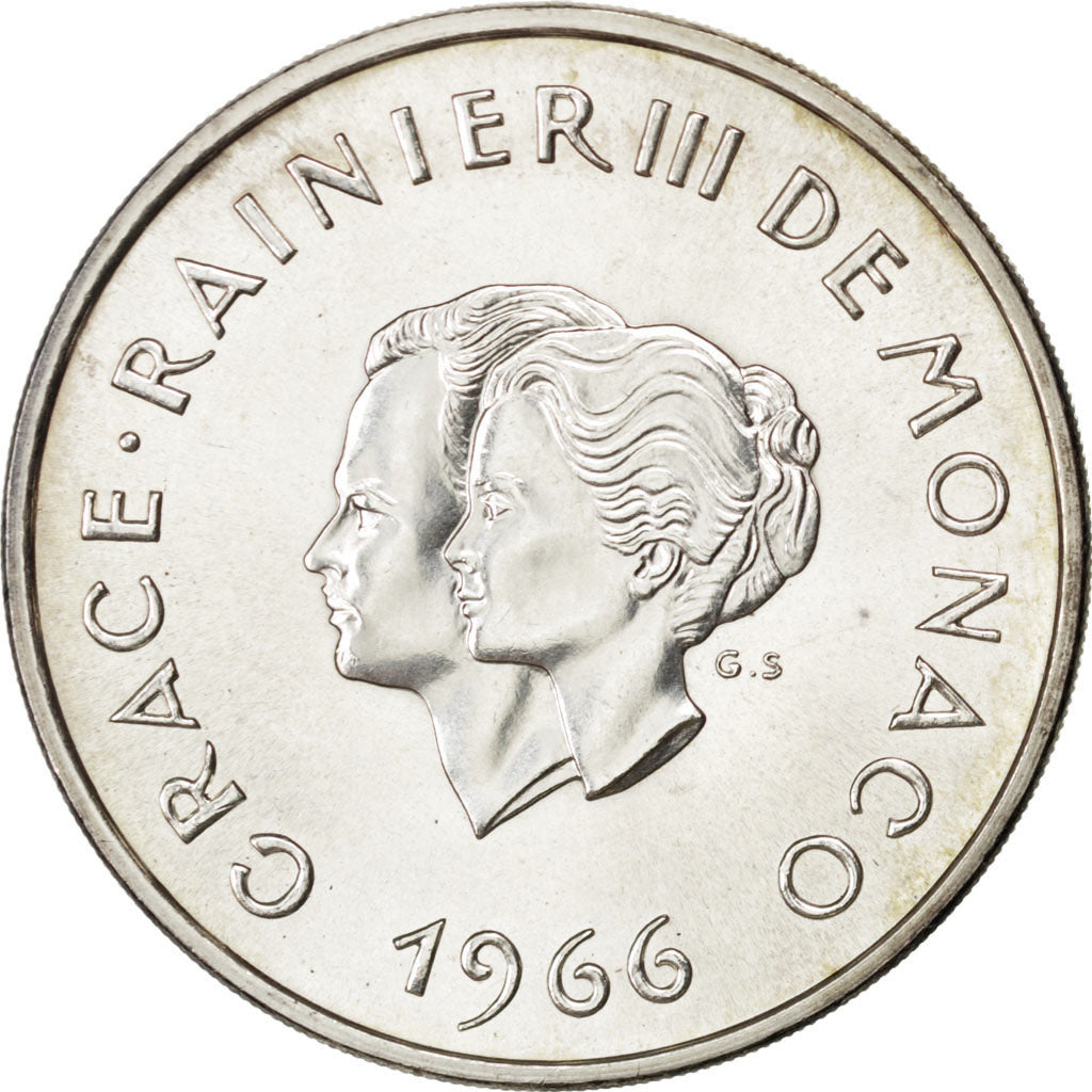 MONACO, 10 Francs, 1966, KM #M1, MS(63), Silver, 37, Gadoury #154, 25.03