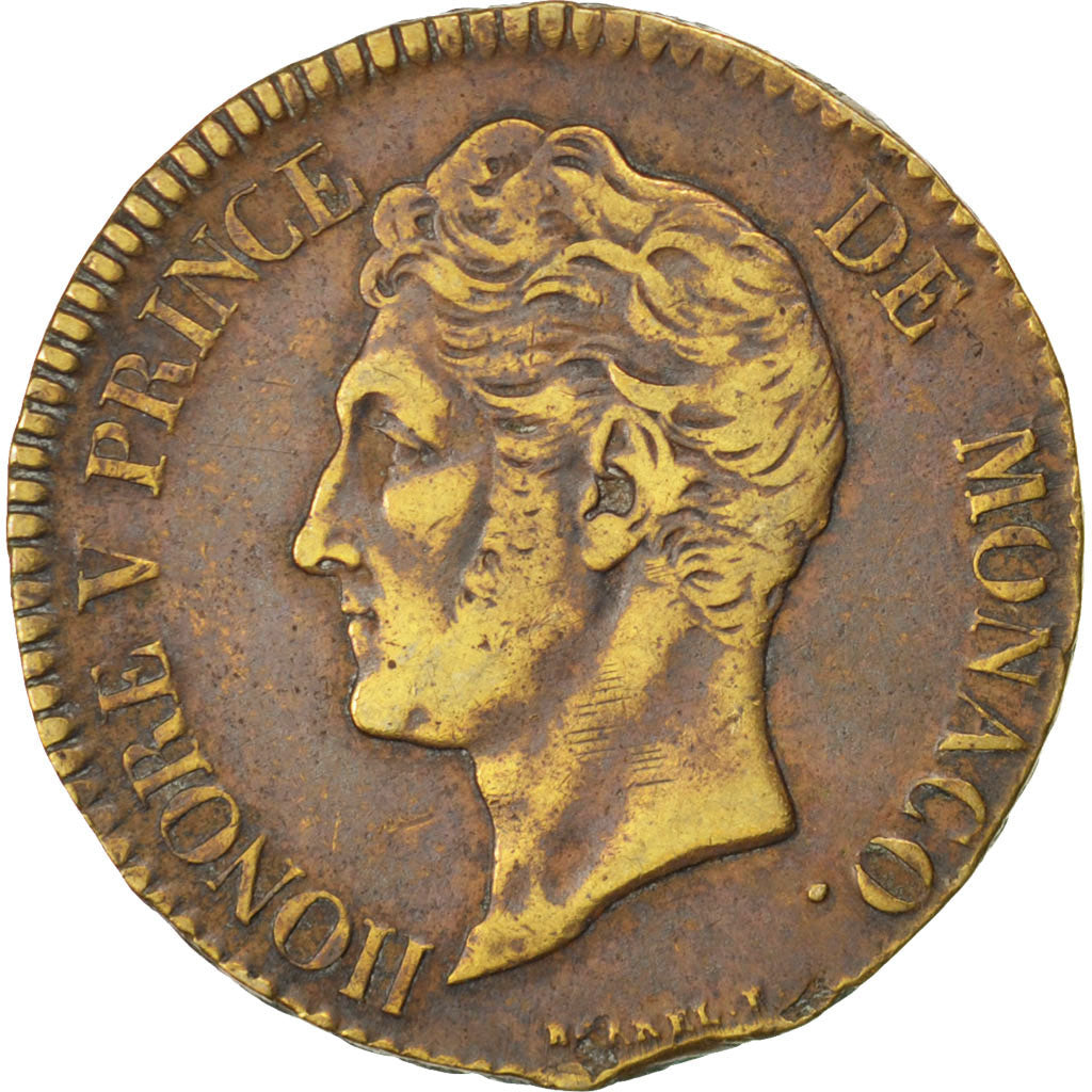 MONACO, 5 Centimes, Cinq, 1837, Monaco, KM #95.2, VF(30-35), Cast Brass,...